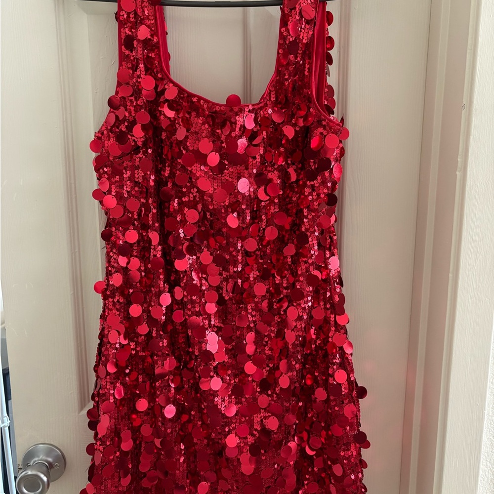Women’s Red Pailette Sequin Sleeveless Midi Dress